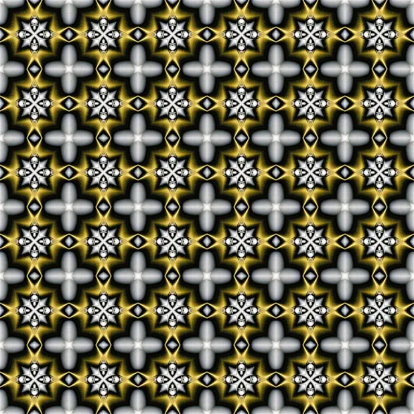Altın fraktal süslemeleri ve siyah arkaplanda farklı bir deseni olan klasik, dikişsiz doku.