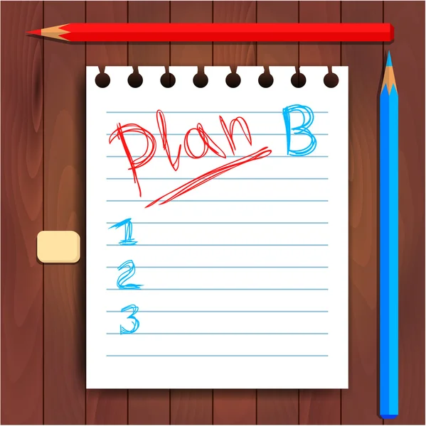 Plan op papier, rood, blauw potloden — Stockvector