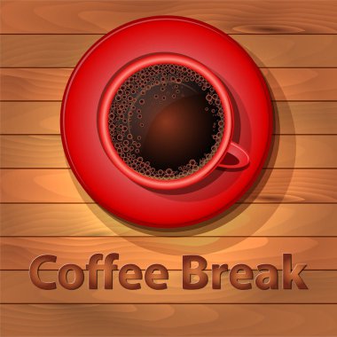 Ahşap masa üzerinde kırmızı Kupası kahve