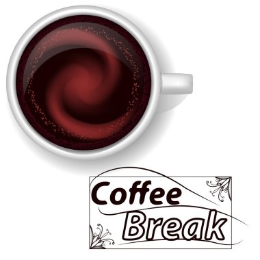 Fincan kahve, yazı, üstten görünüm