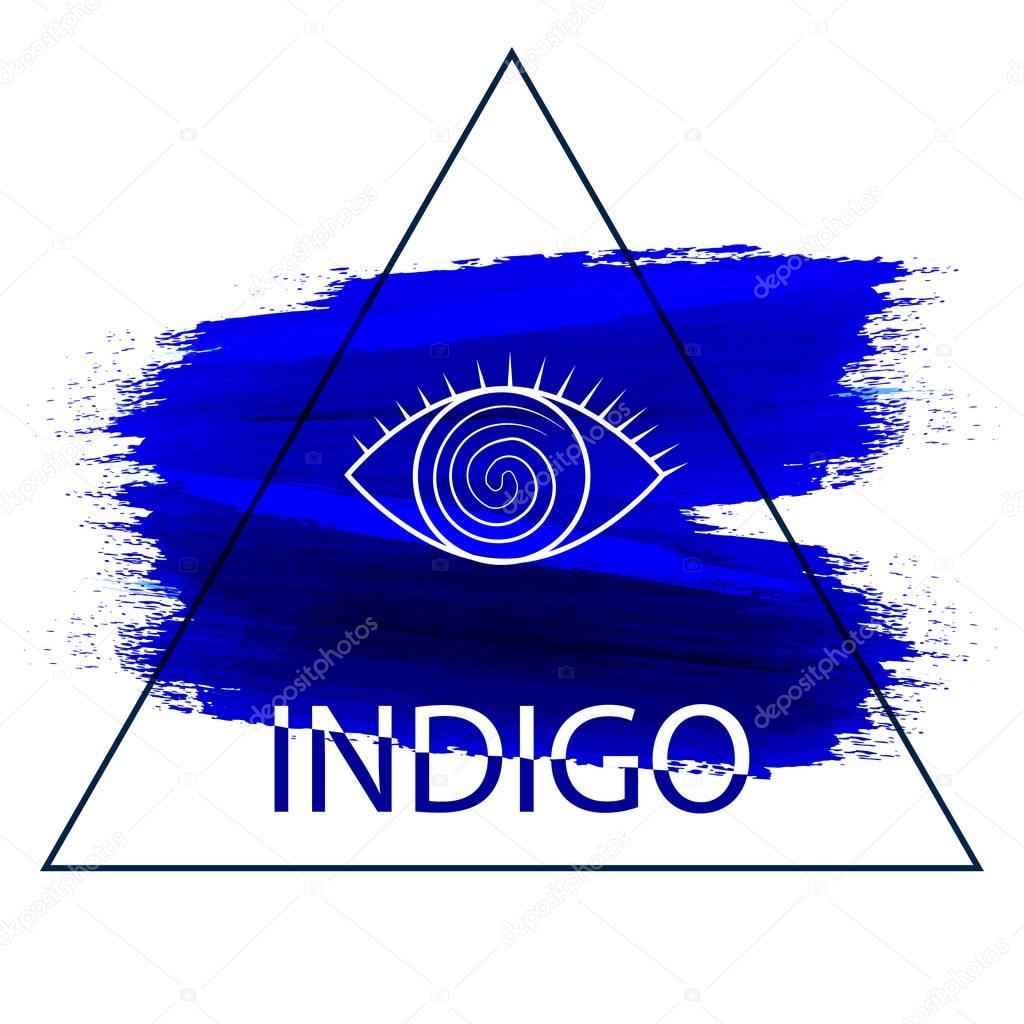 All seeing eye in the triangle, strokes blue paint isolated on white