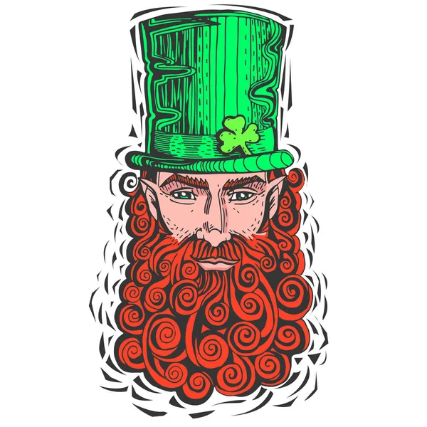 Leprechaun with  red beard, portrait — Stock Vector