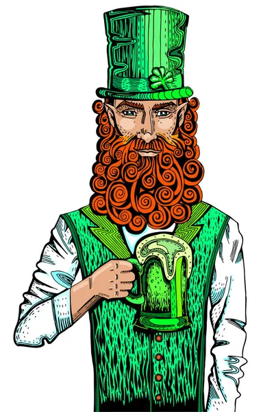 Bir bardak bira ile İrlanda İrlanda cini — Stok Vektör