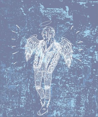 Melek adam. Açık gri ve mavi renkte vektör grunge dokusu.