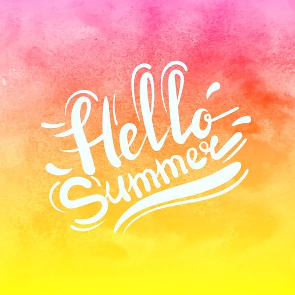 Hallo Sommer Schriftzug Gelb Rosa Helle Sonnige Aquarell Textur — Stockvektor