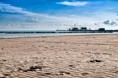 Palafitte balıkçılık tipik İtalyan Adriyatik Denizi