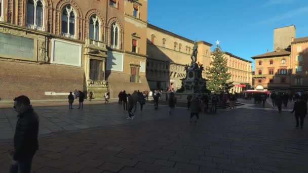 Bologna Italien Februari 2019 Utsikt Över Torget Med Statyn Neptunus — Stockvideo