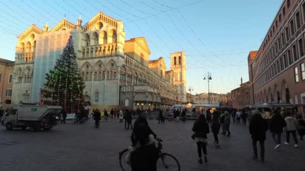 Ferrara Itálie Února 2019 Centrální Náměstí Města Vánočním Stromečkem Před — Stock video