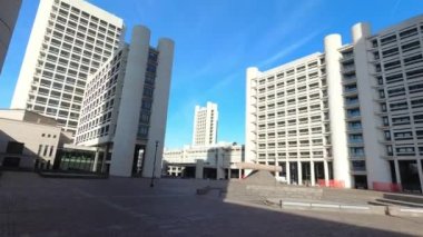 Bologna, Italy - January 30, 2020: View of the fairgrounds of the city with its characteristic white skyscrapers