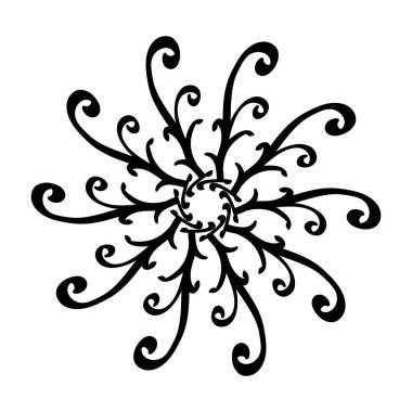 Vektör çizim bir mandala desen. Geometrik daire öğe çizilmiş simetrik yuvarlak süsleme el. Tasarım öğesi doğum günü ve diğer tatil, kaleydoskop, madalyon, yoga, Hindistan, Arapça, boyama kitabı