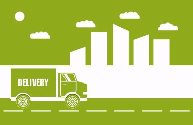 Vektör Teslimatta ticari kamyon. Hava ile şişirilen Balonlar, kitapçıklar, broşür, Web sitesi banner bir Teslimatta firmalar için. Şehir Servisi teslimat. Düz