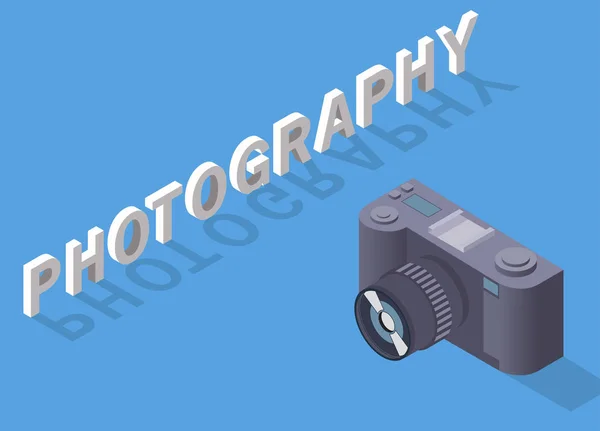 Vector de isometrische camera met foto's. Platte 3d isometrische web infographic vectorillustratie. Ontwerpelement voor reizen bedrijven, folders, de websites. De objecten worden geïsoleerd — Stockvector