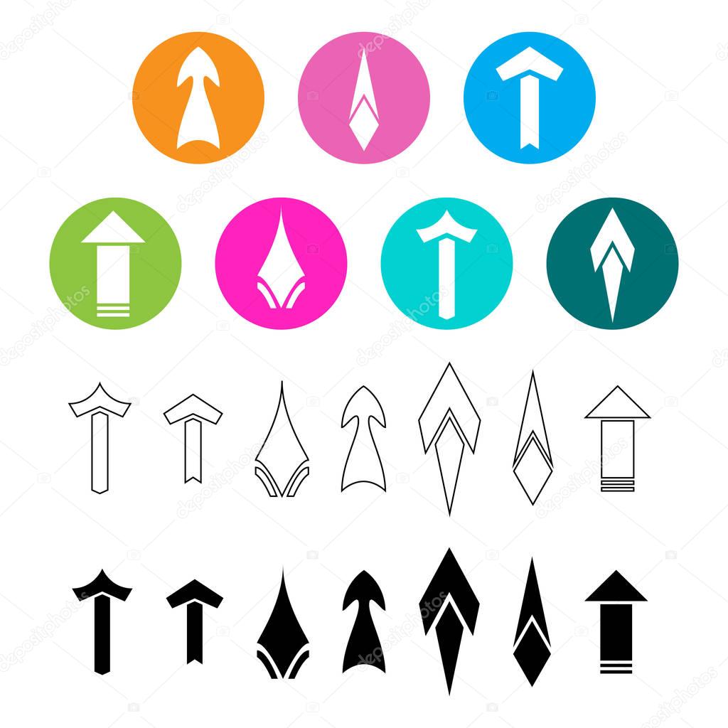 Set vector of flat, linear, color icons of arrows. For the websites, leaflets, booklets.A set of round buttons with an arrow as an element a design web.