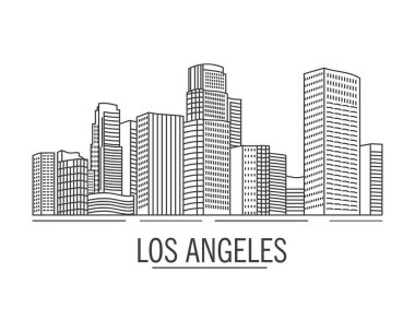 Beyaz arka planda Los Angeles çizgileriyle çizilmiş şehir manzarası