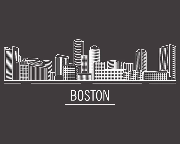 Boston şehir manzarada doğrusal düz stil siyah bir zemin üzerine