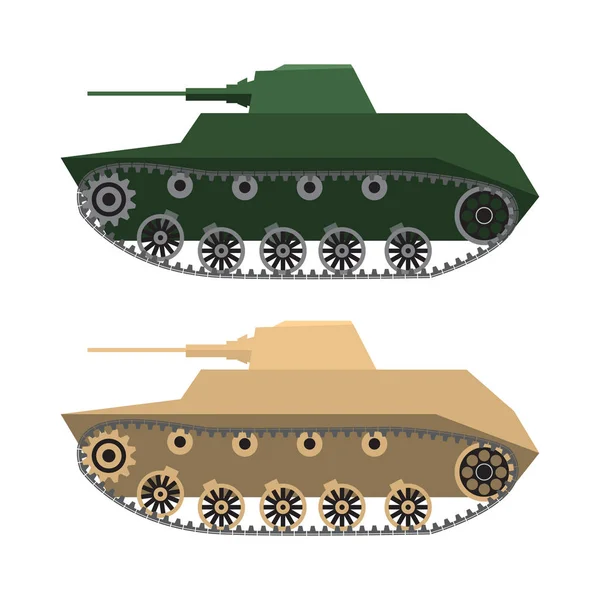 The military tank in flat style  a machine gun in a desert, summer camouflage. For infographic, the historical websites and books and magazines.Element for games — Stock Vector
