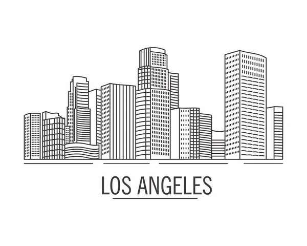Beyaz arka planda Los Angeles çizgileriyle çizilmiş şehir manzarası