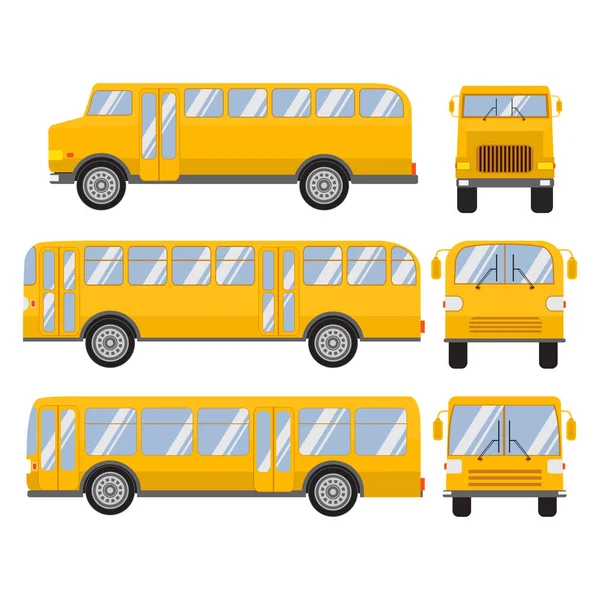 Set Vecteur Plat Ville Bus Scolaire Moderne Rétro Vieux Millésime — Image vectorielle
