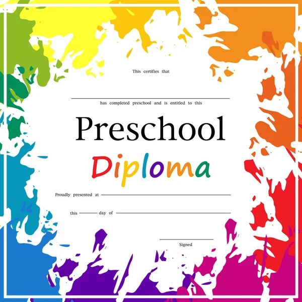 Diploma Terminación Programa Preescolar Formación Niños Documento Oficial Institución Educativa — Vector de stock