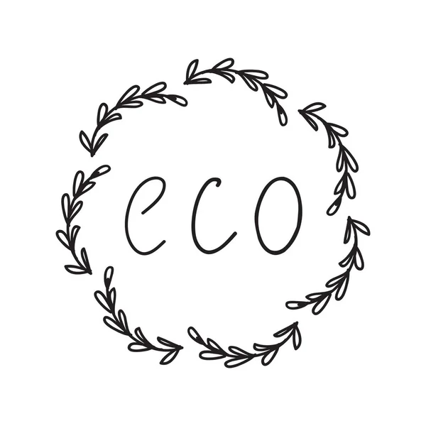 Ręcznie Rysowane Gałęzie Drzew Liści Rąk Napisany Napis Eco Element — Wektor stockowy