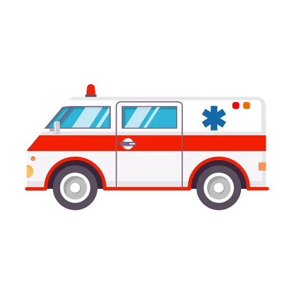 救护车 医院运输医疗诊所 紧急和紧急服务车辆 平面矢量 有信号灯的面包车 — 图库矢量图片