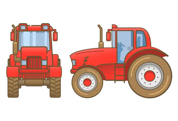 重型机械 用于收割作业 卡通矢量平面设计 农场运输 侧视图和前景色 — 图库矢量图片