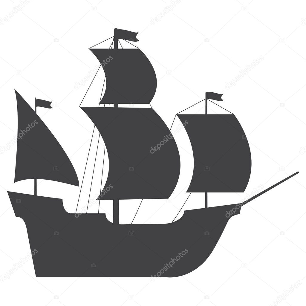 Sailing ship in flat style a vector.Naval frigate. 
