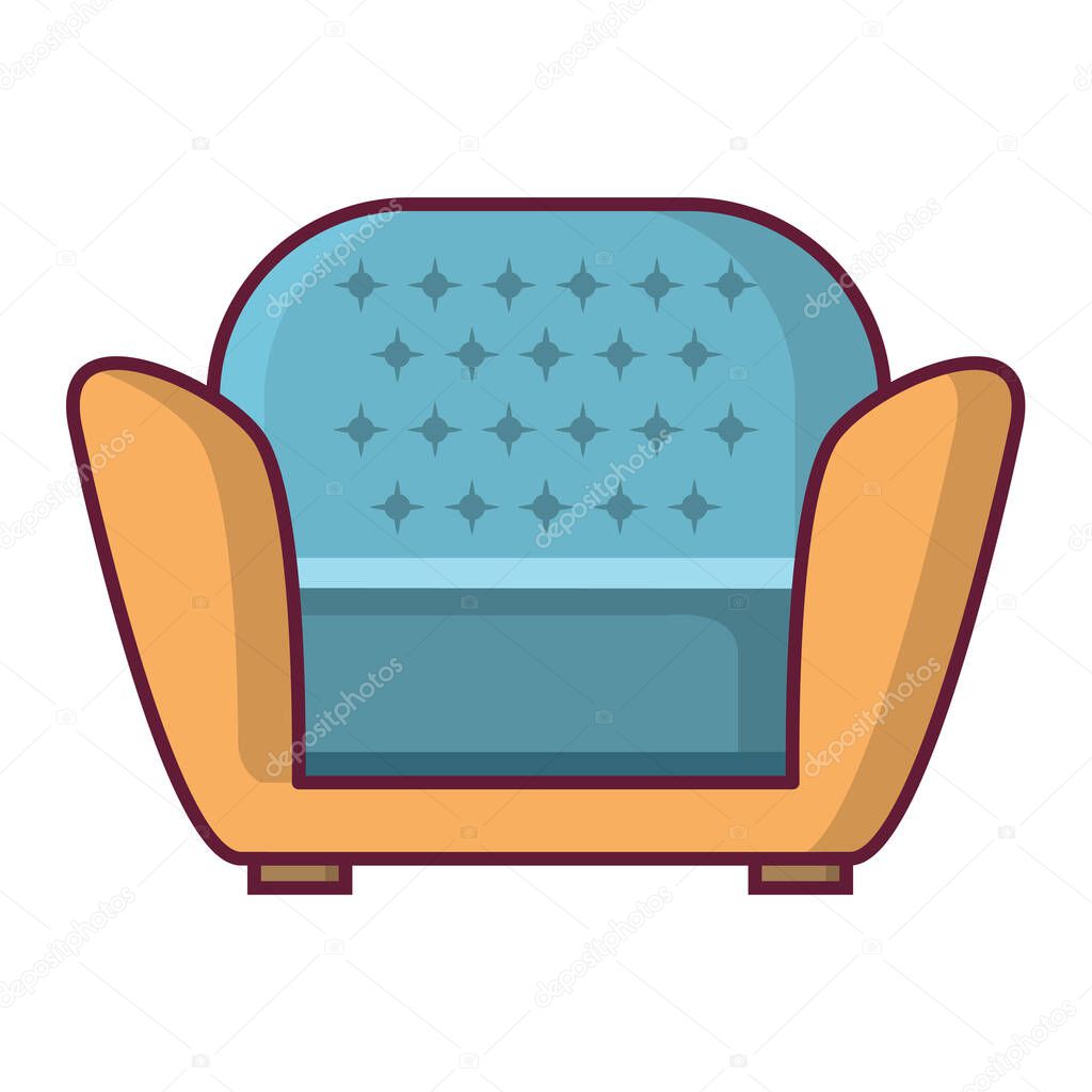 Upholstered furniture a chair for state muddy. Flat line art vector.Soft armchair cartoon. An icon for the websites an element of an interior of the house or apartment.Wooden legs.