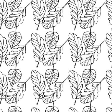 El çizimi siyah yapraklar beyaz arka planda. Kusursuz desen. Moda tekstil baskısı için moda tasarım kavramı.