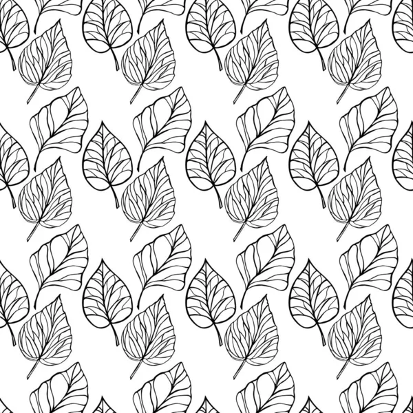 Çizimi Siyah Yapraklar Beyaz Arka Planda Kusursuz Desen Moda Tekstil — Stok Vektör