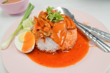 red pork and hot rice , Thailand food