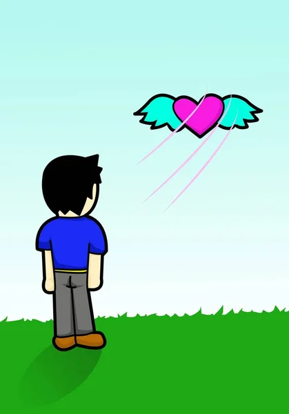 Libérer Coeur Flottant Dans Air Dessin Animé Illustration — Photo