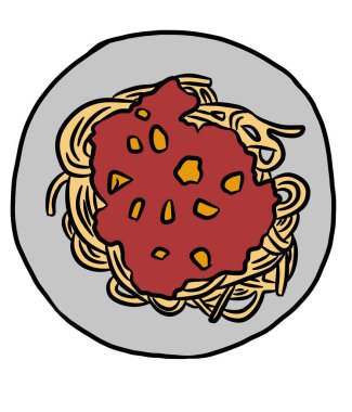 Beyaz arka planda çizgi film spagetti yiyeceği