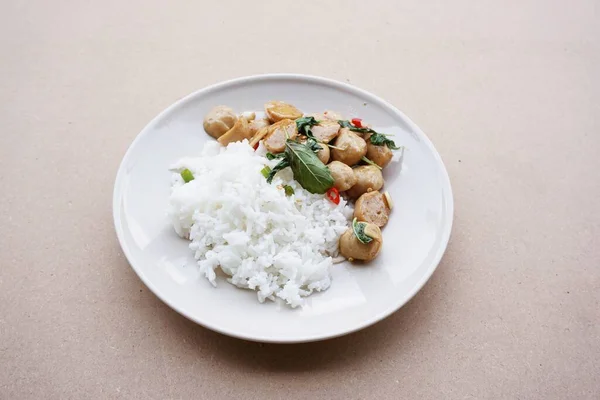 Spicy Meatball Fried Hot Rice — Stock Photo, Image