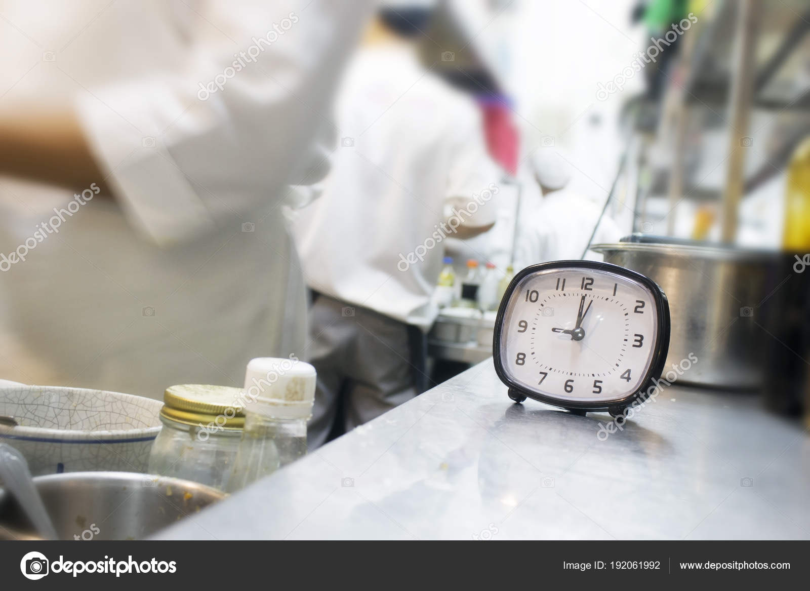 Alarm Clock Blurred Chef Cooking Background Stock Photo C Nayzaw