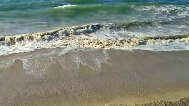 Κοντινό πλάνο της κύματα που σκάνε στην παραλία — Αρχείο Βίντεο