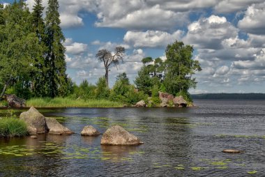 Fırtına bulutları ile Orman Gölü. Doğal peyzaj