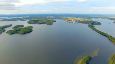 Sonbahar Orman ve nehir hava görünümünde. Orman ve nehir üzerinde uçan .