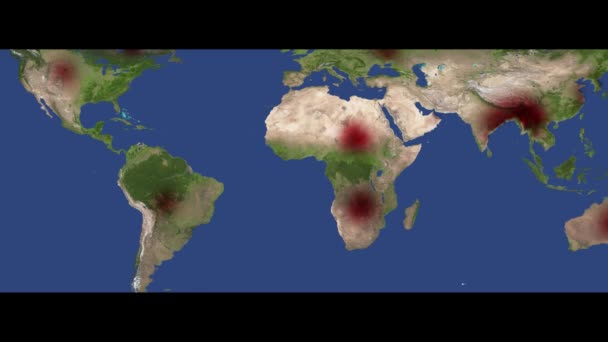 Animação Infecção Por Vírus Mapa Terra Com Vírus Espalhando Superfície — Vídeo de Stock