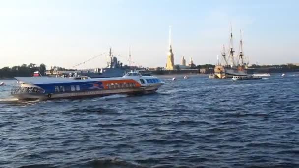 Saint Petersburg Russia 2019 Speedy Hydrofoil Ship Neva River — Stock Video