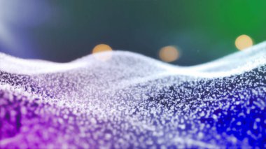 Bokeh 'li ışıltılı parçacıkların bilim kurgu arkaplanı. Parçacıklar bir dalga oluşturur. 3 Boyutlu Hazırlama