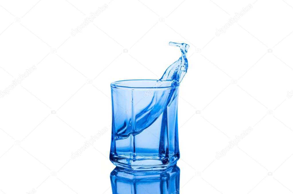 Splash water in a glass on a white background