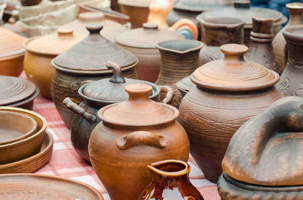Souvenirs made of ceramic clay brown pots