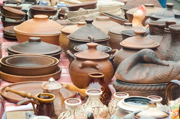 Souvenirs made of ceramic clay brown pots