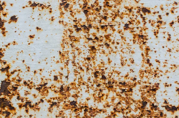 Old white paint on a rusty metal plate, texture — Stock Photo, Image