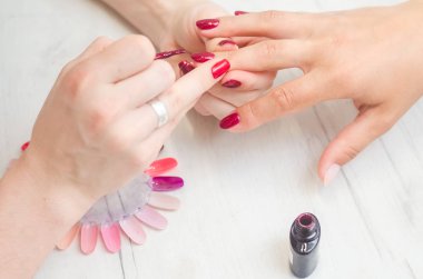Manikürcü kadınların tırnakları boyar