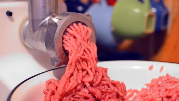 Process Preparation Minced Meat Means Electric Meat Grinder — Stock Video