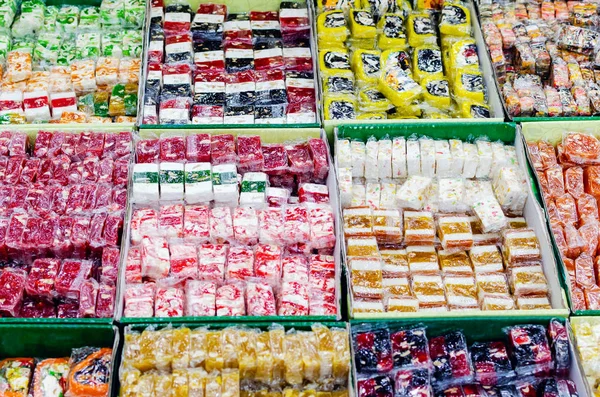 Various sweets on the counter of the Egyptian bazaar — Stock Photo, Image