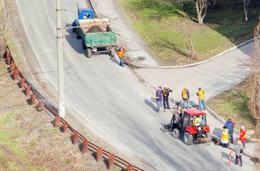 Belaya Tserkov, Ukraine, March 21, 2019: housing and communal services clean the city streets.