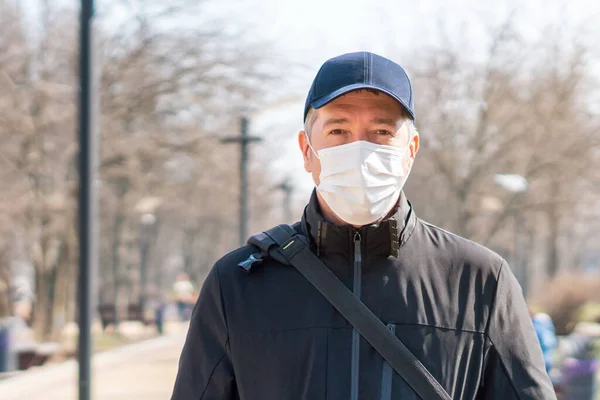 Portrait Man Medical Protective Mask His Face Covid Coronavirus Pandemic — Stock Photo, Image